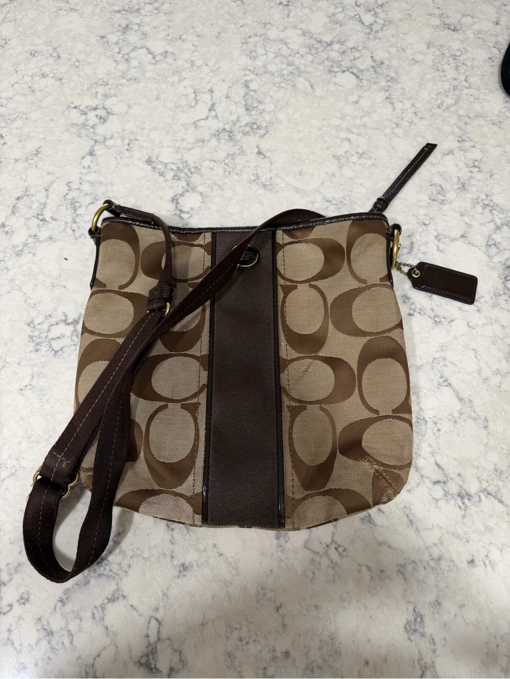 Coach Tan and Brown Signature Canvas Crossbody Bag